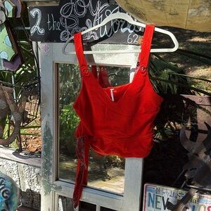 GUC Free People Stylish Orange Tie-Front cropped Top